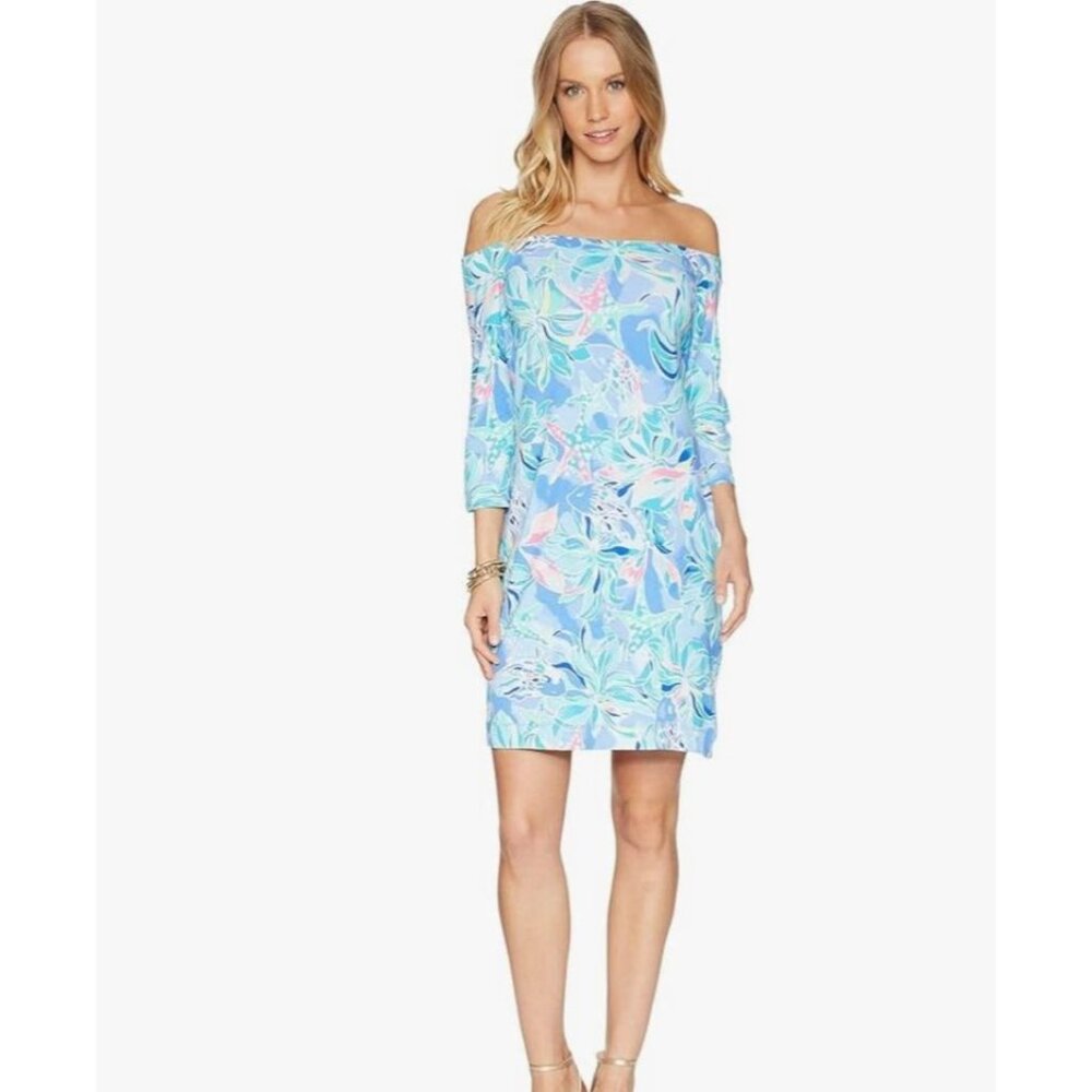 Lilly Pulitzer Laurana Off-Shoulder Tropical Vacation Floral Mini Dress Sz M‎